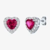 Fine Jewelry Lab Created Red Ruby Sterling Silver 10mm Heart Stud Earrings In Transparent