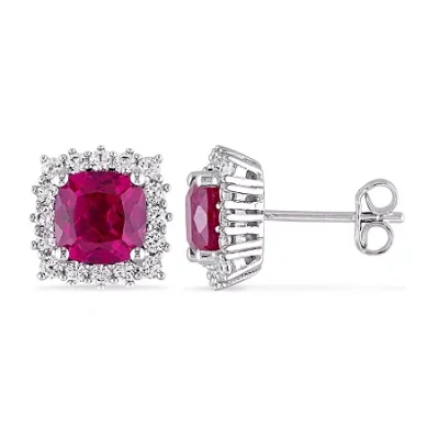 Fine Jewelry Lab Created Red Ruby Sterling Silver 11mm Stud Earrings In Transparent