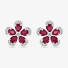 Fine Jewelry Lab Created Red Ruby Sterling Silver 12.5mm Flower Stud Earrings In Transparent