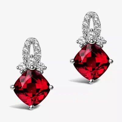 Fine Jewelry Lab Created Red Ruby Sterling Silver 13.5mm Diamond Stud Earrings In Transparent