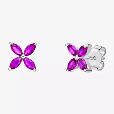 Fine Jewelry Lab Created Red Ruby Sterling Silver 7.5mm Flower Stud Earrings In Pink
