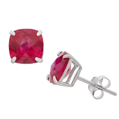 Fine Jewelry Lab Created Red Ruby Sterling Silver 8mm Stud Earrings In Transparent