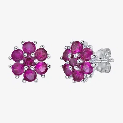 Fine Jewelry Lab Created Red Ruby Sterling Silver 9mm Flower Stud Earrings