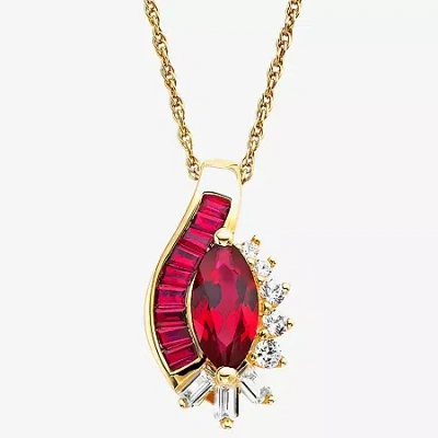 Fine Jewelry Lab-created Ruby And Lab-created White Sapphire 14k Gold Over Silver Pendant Necklace In Transparent