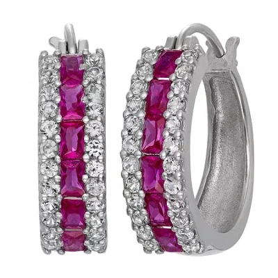 Fine Jewelry Lab Created Ruby & Lab Created White Sapphire Sterling Silver Earrings In Red