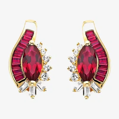 Fine Jewelry Lab-created Ruby& White Sapphire 14k Gold Over Sterling Silver Earrings In Red