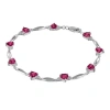 Fine Jewelry Lab-created Ruby Heart-shaped Sterling Silver Bracelet In Transparent