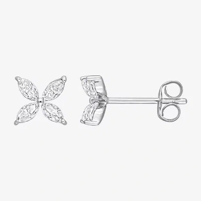 Fine Jewelry Lab Created White Moissanite 10k White Gold 6.8mm Flower Stud Earrings In Transparent