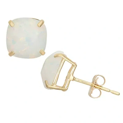 Fine Jewelry Lab Created White Opal 14k Gold 8mm Cushion Stud Earrings In Transparent