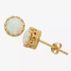 Fine Jewelry Lab Created White Opal 14k Gold Over Silver 7mm Stud Earrings In Transparent
