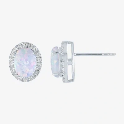 Fine Jewelry Lab Created White Opal Sterling Silver 11.5mm Stud Earrings In Transparent