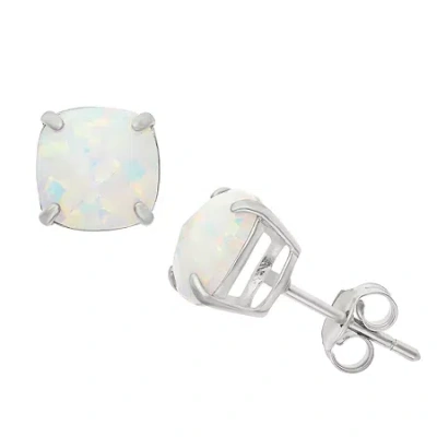 Fine Jewelry Lab Created White Opal Sterling Silver 8mm Stud Earrings In Transparent