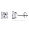 Fine Jewelry Lab Created White Sapphire 10k White Gold 6.2mm Square Stud Earrings In Transparent
