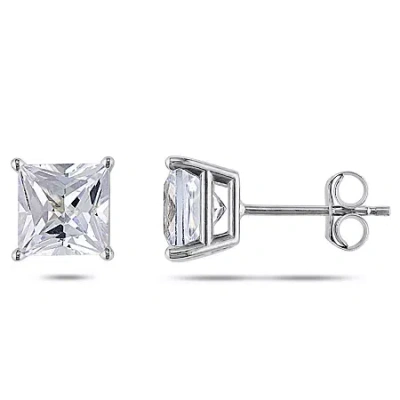 Fine Jewelry Lab Created White Sapphire 10k White Gold 6.2mm Square Stud Earrings In Transparent