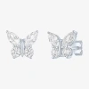 Fine Jewelry Lab Created White Sapphire Sterling Silver 10mm Butterfly Stud Earrings In Transparent