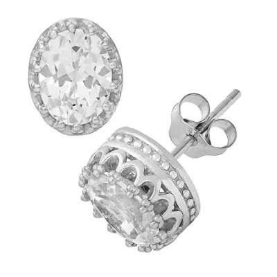 Fine Jewelry Lab Created White Sapphire Sterling Silver 10mm Stud Earrings In Transparent