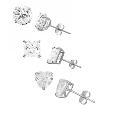Fine Jewelry Lab Created White Sapphire Sterling Silver 6mm Stud Earrings In Transparent