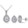 Fine Jewelry Lab-created White Sapphire Sterling Silver Earrings & Pendant 2-piece Set In White