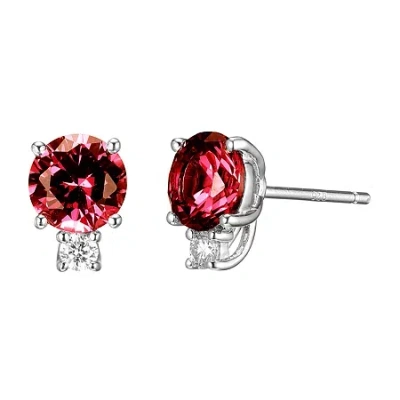 Fine Jewelry Lab Grown Red Ruby & 1/10 Ct. T.w. Lab Grown White Diamond Sterling Silver 8.5mm Stud Earrings In Transparent