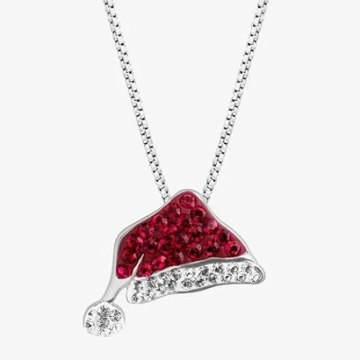 Fine Jewelry Limited Quantities! Christmas Santa Hat Womens Red Crystal Sterling Silver 18 Inch Pendant Necklace In Transparent