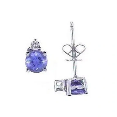 Fine Jewelry Limited Quantities! Diamond Accent Genuine Blue Tanzanite 14k White Gold 9mm Stud Earrings In Transparent