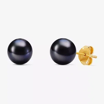 Fine Jewelry Limited Quantities! Dyed Black Cultured Freshwater Pearl 10k Gold 5.1mm Round Stud Earrings