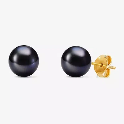 Fine Jewelry Limited Quantities! Dyed Black Cultured Freshwater Pearl 10k Gold 6.1mm Round Stud Earrings