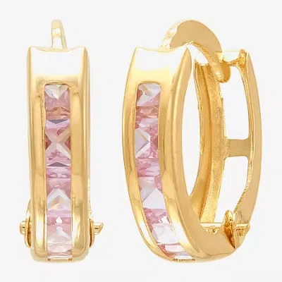 Fine Jewelry Kids' Limited Quantities! Girls Pink Cubic Zirconia 10k Gold 9.5mm Hoop Earrings