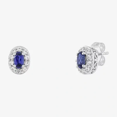 Fine Jewelry Limited Quantities! Lab Created Blue Sapphire Sterling Silver 8.4mm Oval Stud Earrings In Gray