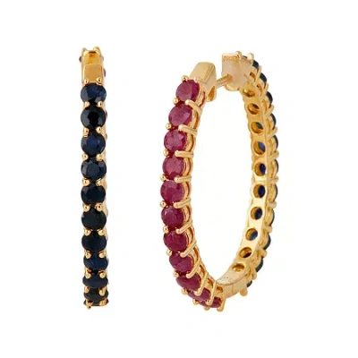 Fine Jewelry Limited Quantities Lead Glass-filled Ruby And Genuine Blue Sapphire Hoop Earrings In Transparent