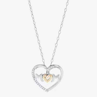 Fine Jewelry Limited Quantities! "mom" Womens 1/10 Ct. T.w. Natural White Diamond 10k Gold Sterling Silver Heart  In Transparent