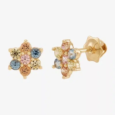 Fine Jewelry Kids' Limited Quantities! Multi Color Cubic Zirconia 14k Gold 6.7mm Flower Stud Earrings In Yellow