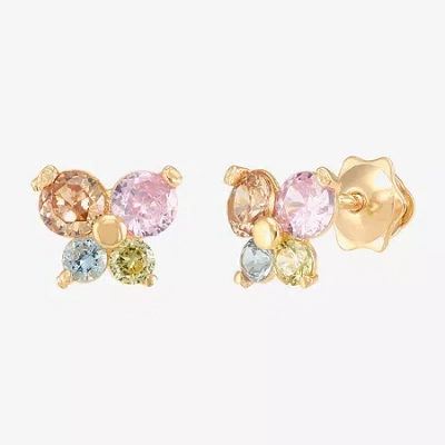 Fine Jewelry Kids' Limited Quantities! Multi Color Cubic Zirconia 14k Gold Butterfly Stud Earrings