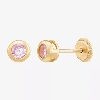 Fine Jewelry Kids' Limited Quantities! Pink Cubic Zirconia 14k Gold 4.5mm Round Stud Earrings
