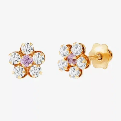 Fine Jewelry Kids' Limited Quantities! Pink Cubic Zirconia 14k Gold 6.5mm Flower Stud Earrings
