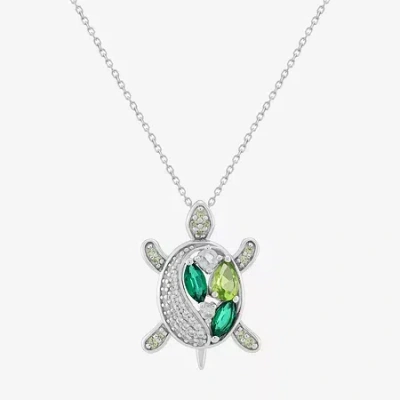 Fine Jewelry Limited Quantities! Turtle Womens Lab Created Green Emerald Sterling Silver 18 Inch Pendant Necklace In Multi