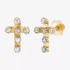 Fine Jewelry Limited Quantities! White Cubic Zirconia 10k Gold 9.4mm Cross Stud Earrings In Gold
