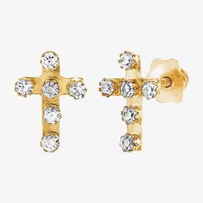 Fine Jewelry Kids' Limited Quantities! White Cubic Zirconia 10k Gold 9.4mm Cross Stud Earrings