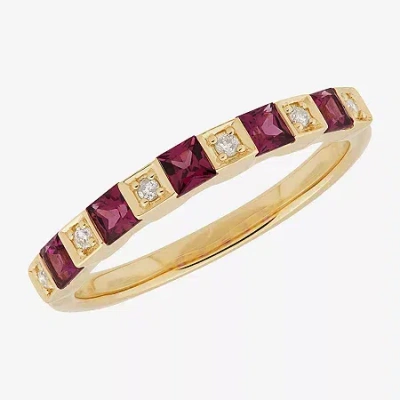 Fine Jewelry Limited Quantities! Womens 2.5mm Diamond Accent Genuine Red Rhodolite 14k Gold Band
