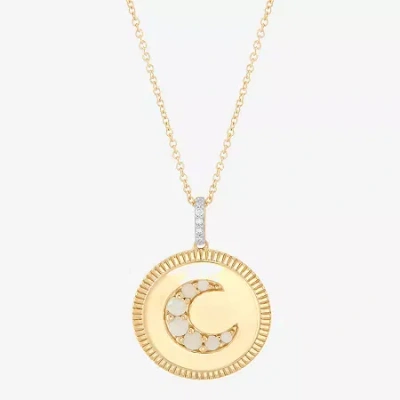 Fine Jewelry Limited Quantities! Womens Diamond Accent Lab Created White Opal 10k Gold Moon 17 Inch Pendant Neckl In Transparent