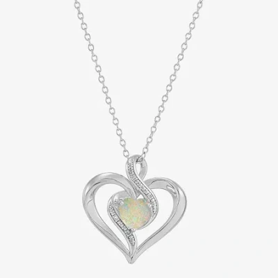 Fine Jewelry Limited Quantities! Womens Diamond Accent Lab Created White Opal Sterling Silver Heart 18 Inch Penda