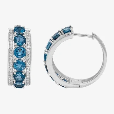 Fine Jewelry Limited Quantities! Womens Genuine Blue Topaz Sterling Silver 23.5mm Hoop Earrings In Transparent