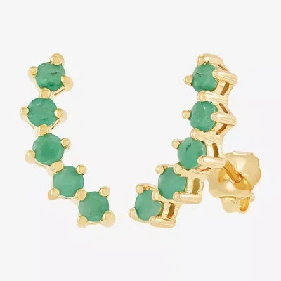 Fine Jewelry Limited Quantities! Womens Genuine Green Emerald 14k Gold Curved Ear Climbers