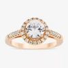 Fine Jewelry Limited Quantities! Womens Lab Created White Sapphire 10k Rose Gold Round Halo Side Stone Cocktail R