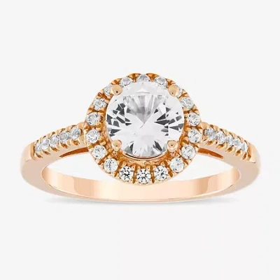 Fine Jewelry Limited Quantities! Womens Lab Created White Sapphire 10k Rose Gold Round Halo Side Stone Cocktail R
