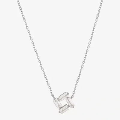 Fine Jewelry Limited Quantities! Womens Lab Created White Sapphire Sterling Silver Square 18 Inch Pendant Necklac In Transparent