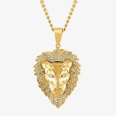 Fine Jewelry Lion Mens White Cubic Zirconia Stainless Steel 24 Inch Pendant Necklace In Transparent