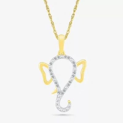 Fine Jewelry Lord Ganesha Womens Diamond Accent Natural White Diamond 14k Gold 18 Inch Pendant Necklace In Transparent