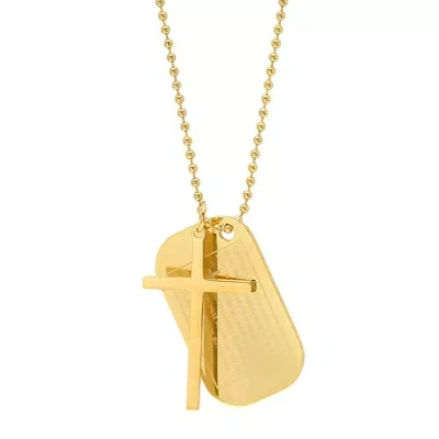 Fine Jewelry Lord's Prayer Mens 18k Gold Over Stainless Steel Cross Dog Tag 30 Inch Pendant Necklace In Transparent