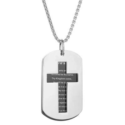 Fine Jewelry Lord's Prayer Mens Stainless Steel Cross Dog Tag 24 Inch Pendant Necklace In Transparent
